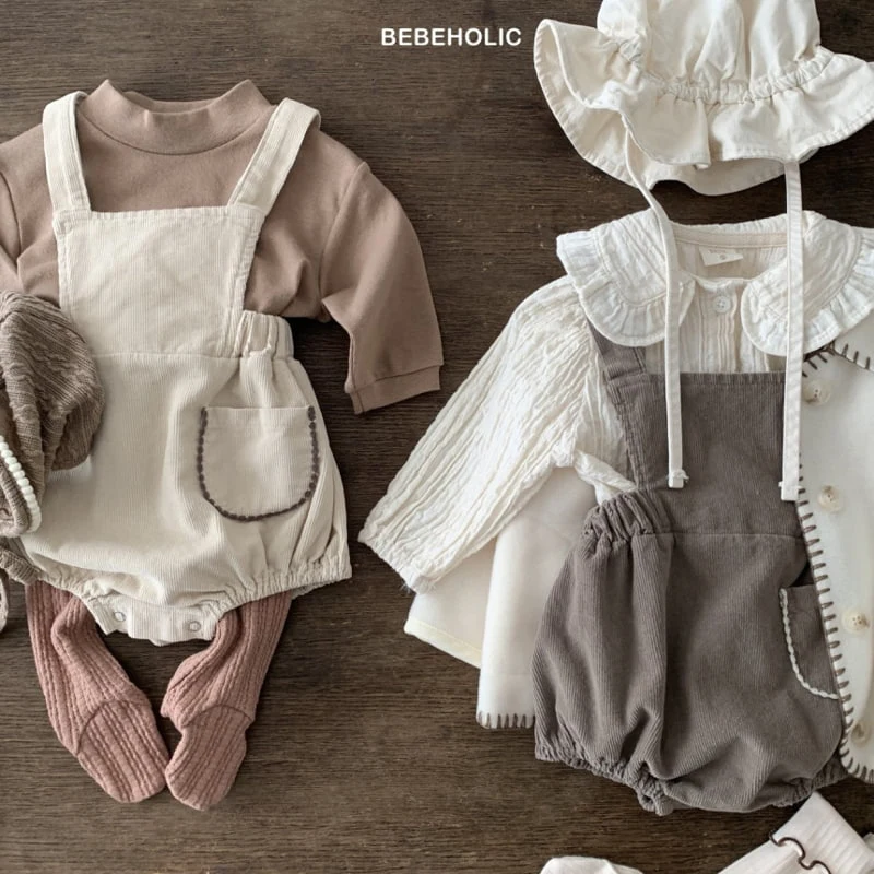 Bebe Holic - Korean Baby Fashion - #babyoutfit - Mellow Corduroy Suspender Bodysuit - 2