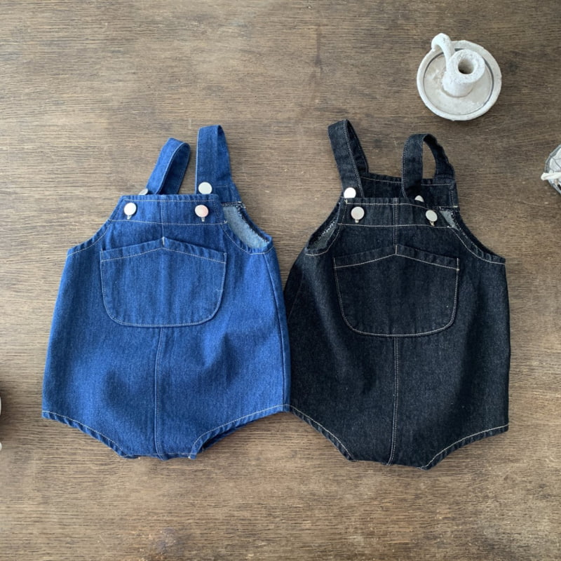 Bebe Holic - Korean Baby Fashion - #babyoutfit - Denim Suspender Bodysuit