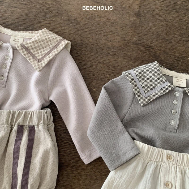 Bebe Holic - Korean Baby Fashion - #onlinebabyshop - Check Collar Tee - 3