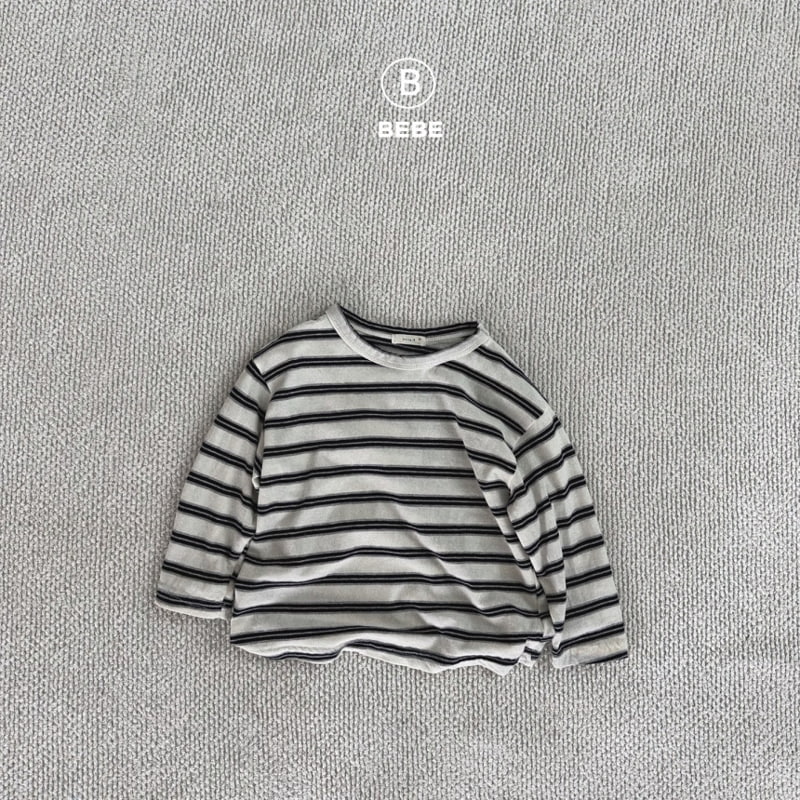 Bella Bambina - Korean Baby Fashion - #babyootd - Bebe Stripe Big Box Tee - 3