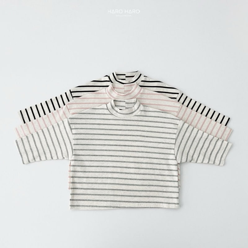 Haro Haro - Korean Children Fashion - #childofig - Oatmeal Stripe Half Turtleneck Tee - 2