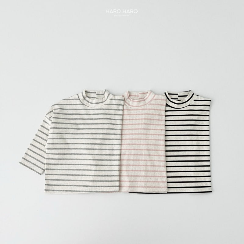 Haro Haro - Korean Children Fashion - #childofig - Oatmeal Stripe Half Turtleneck Tee - 3