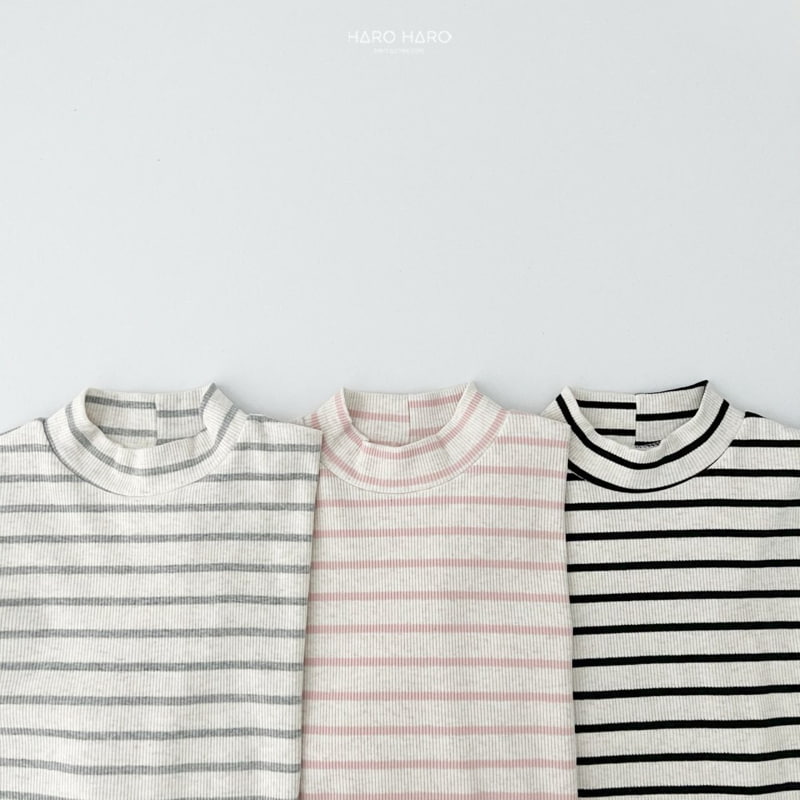 Haro Haro - Korean Children Fashion - #childofig - Oatmeal Stripe Half Turtleneck Tee - 4