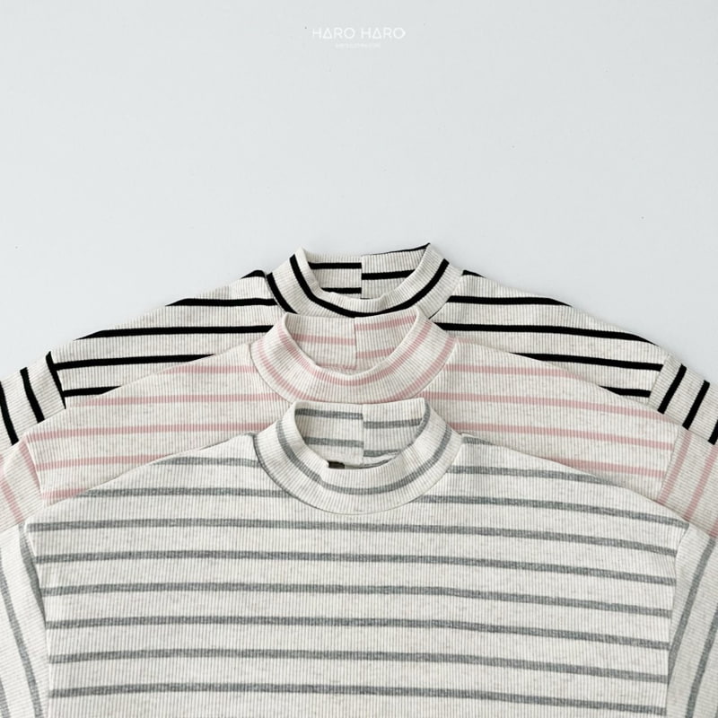 Haro Haro - Korean Children Fashion - #designkidswear - Oatmeal Stripe Half Turtleneck Tee - 5