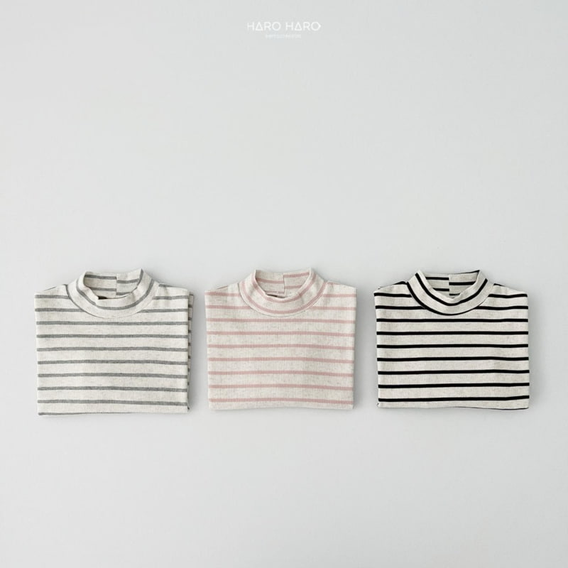 Haro Haro - Korean Children Fashion - #fashionkids - Oatmeal Stripe Half Turtleneck Tee - 7