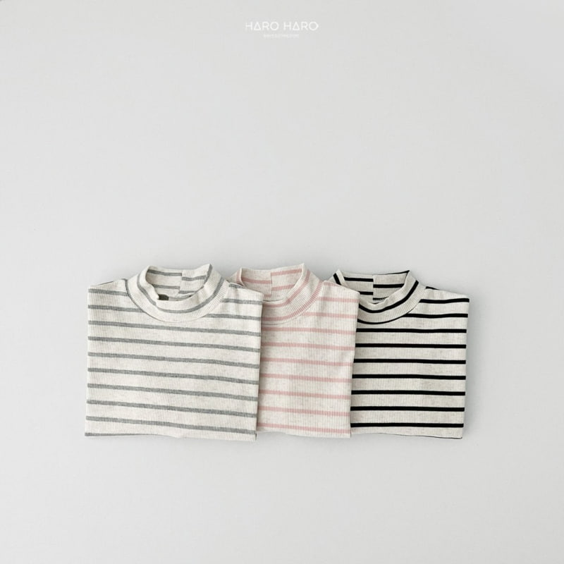 Haro Haro - Korean Children Fashion - #kidsshorts - Oatmeal Stripe Half Turtleneck Tee - 8