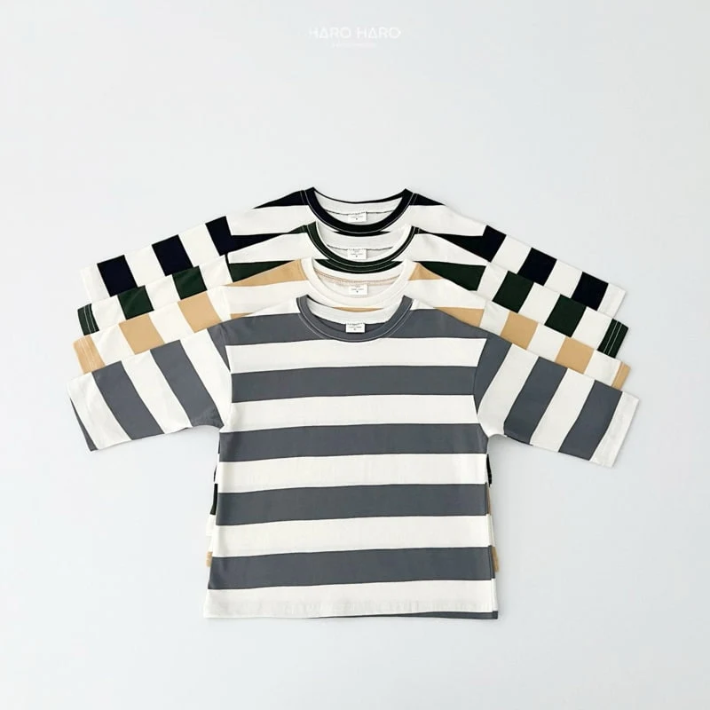 Haro Haro - Korean Children Fashion - #littlefashionista - Casual Stripe Tee - 2