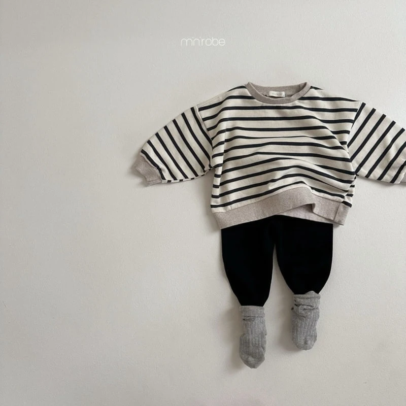 Mini Robe - Korean Baby Fashion - #babyfashion - Oatmeal Stripe Sweatshirts - 10