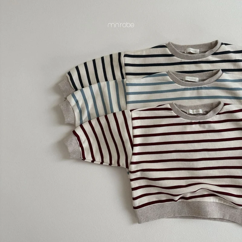 Mini Robe - Korean Baby Fashion - #babyoutfit - Oatmeal Stripe Sweatshirts