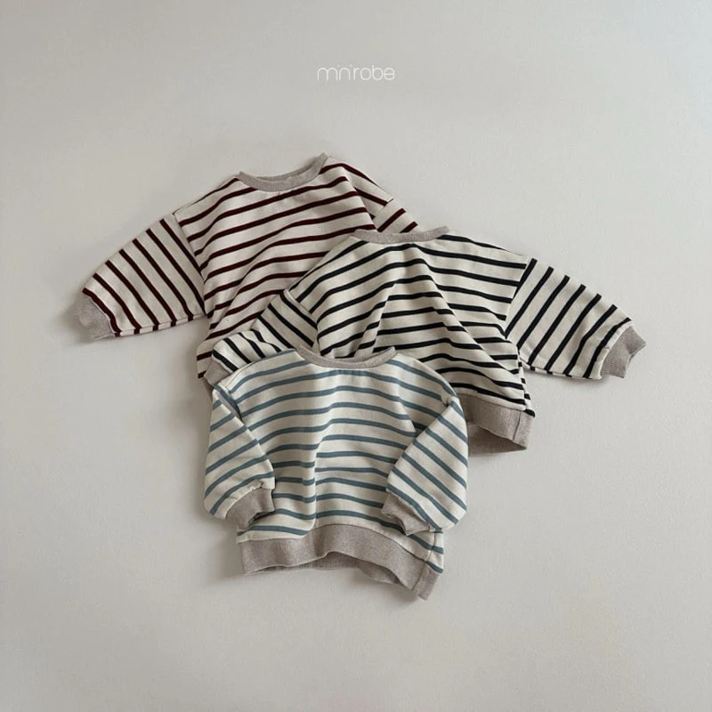 Mini Robe - Korean Baby Fashion - #babywear - Oatmeal Stripe Sweatshirts - 3