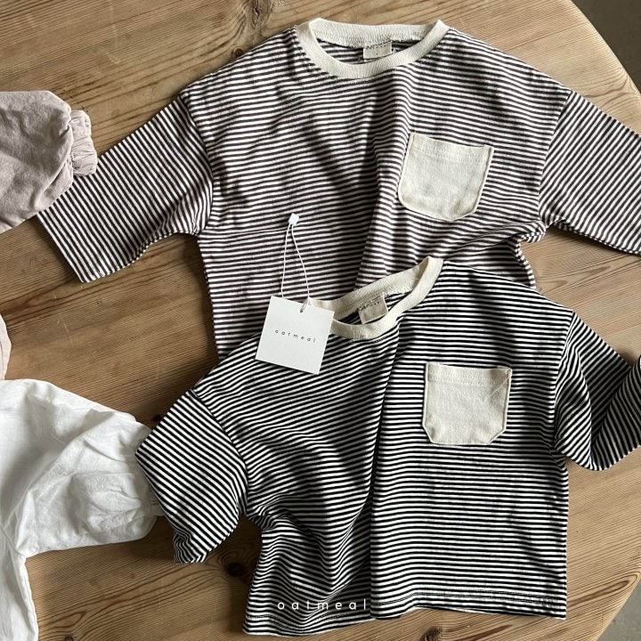 Oatmeal - Korean Baby Fashion - #babygirlfashion - Merci Stripe Bebe Round Tee - 3