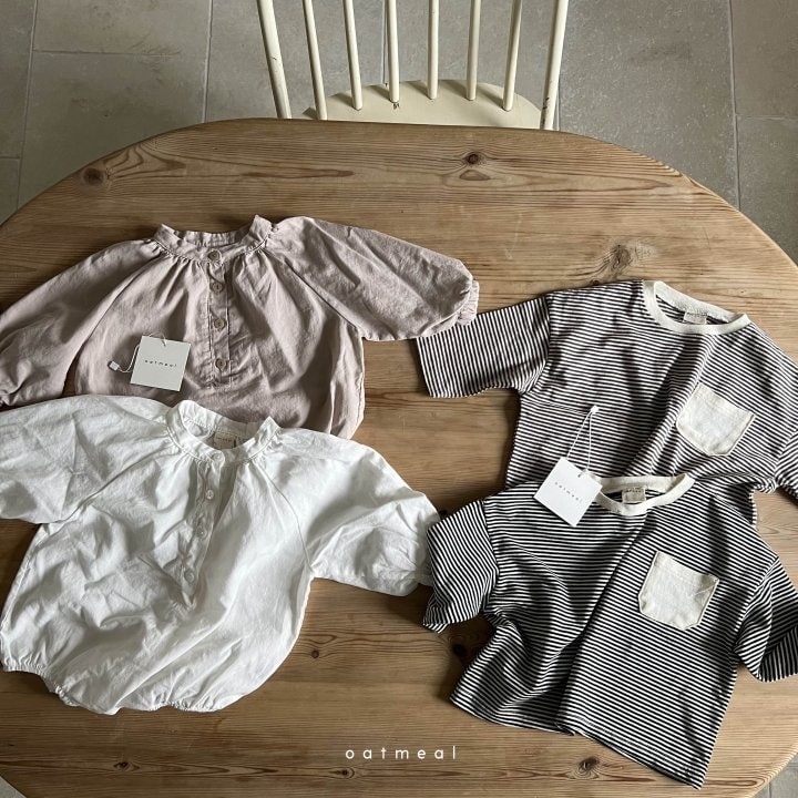 Oatmeal - Korean Baby Fashion - #babygirlfashion - Merci Stripe Bebe Round Tee - 4