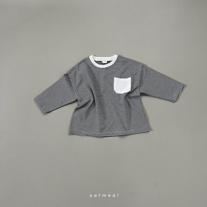 Oatmeal - Korean Children Fashion - #childofig - Merci Stripe Round Tee - 5