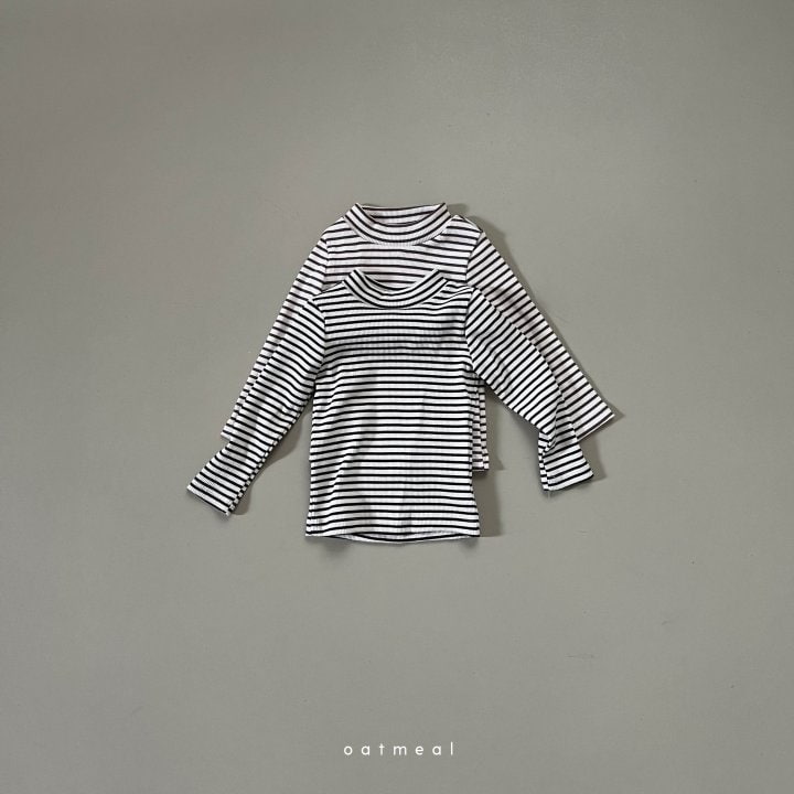 Oatmeal - Korean Children Fashion - #discoveringself - Roy Stripe Turtleneck Tee - 7