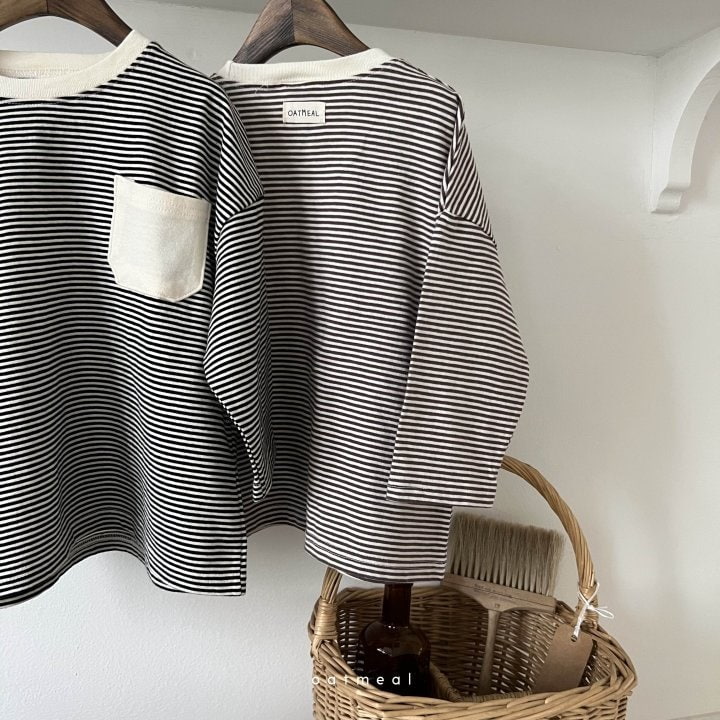 Oatmeal - Korean Children Fashion - #kidsstore - Merci Stripe Round Tee - 11