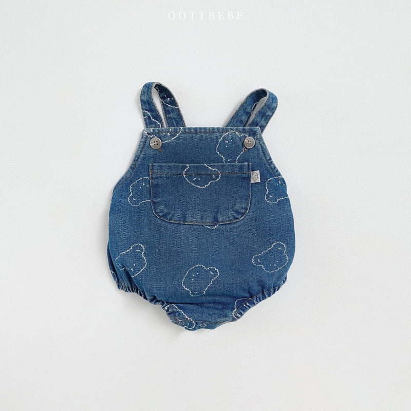 Oott Bebe - Korean Baby Fashion - #babyboutiqueclothing - Bear Denim Suspender Bodysuit - 2