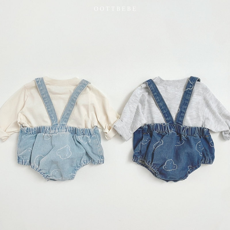 Oott Bebe - Korean Baby Fashion - #babyclothing - Bear Denim Suspender Bodysuit - 4