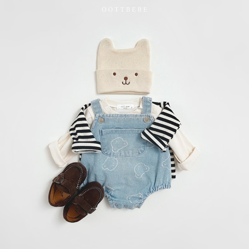 Oott Bebe - Korean Baby Fashion - #babyfever - Bear Denim Suspender Bodysuit - 5