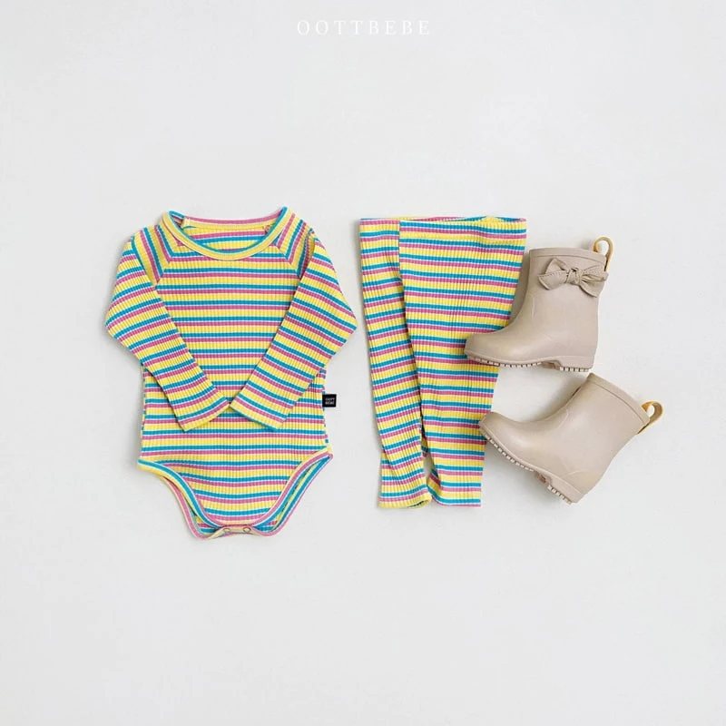 Oott Bebe - Korean Baby Fashion - #babyfever - Colorful Romper+Leggings Set - 3