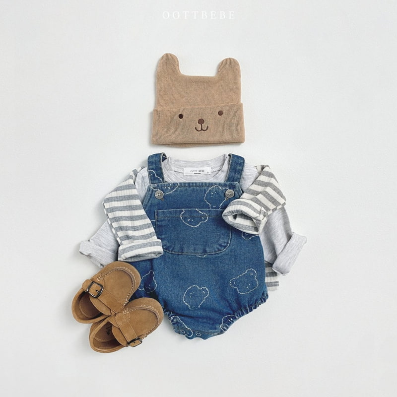 Oott Bebe - Korean Baby Fashion - #babygirlfashion - Bear Denim Suspender Bodysuit - 6