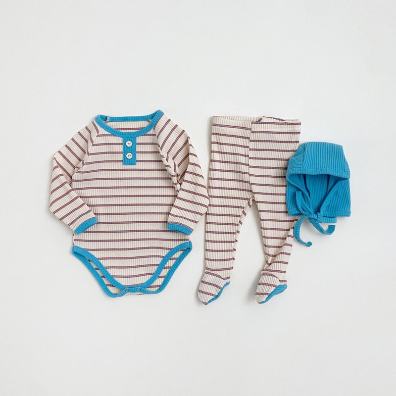 Oott Bebe - Korean Baby Fashion - #babygirlfashion - Color Stripe 3 Pieces Set