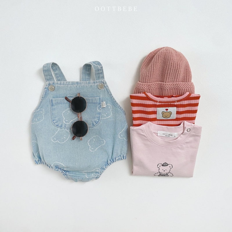 Oott Bebe - Korean Baby Fashion - #babyoninstagram - Bear Denim Suspender Bodysuit - 8