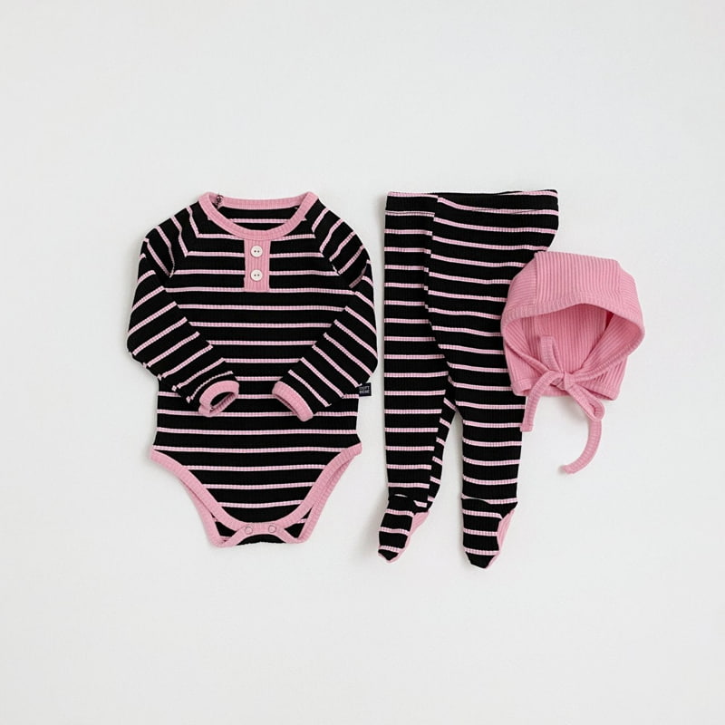 Oott Bebe - Korean Baby Fashion - #babyoninstagram - Color Stripe 3 Pieces Set - 4