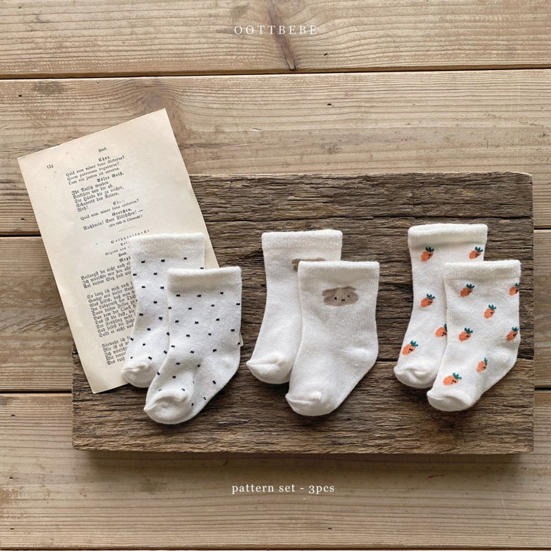 Oott Bebe - Korean Baby Fashion - #babyoutfit - New Born Socks (pattern set of 3) - 2