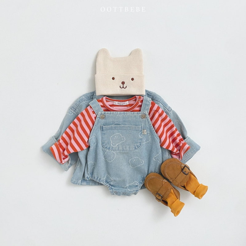 Oott Bebe - Korean Baby Fashion - #babyoutfit - Bear Denim Suspender Bodysuit - 10