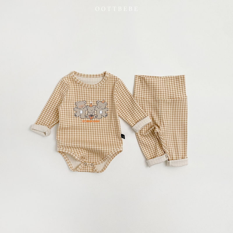 Oott Bebe - Korean Baby Fashion - #babyootd - Party Bear Romper+Leggings Set - 4