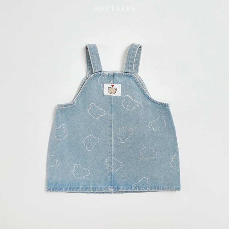 Oott Bebe - Korean Children Fashion - #Kfashion4kids - Bear Denim Suspender One-piece - 9