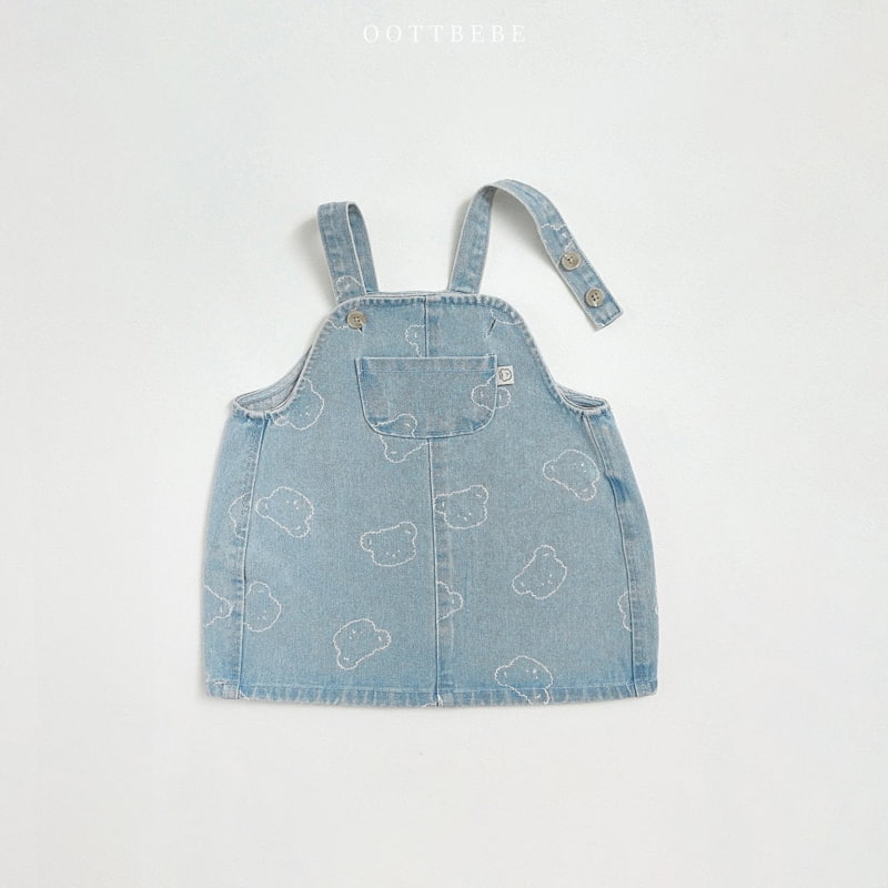 Oott Bebe - Korean Children Fashion - #childofig - Bear Denim Suspender One-piece