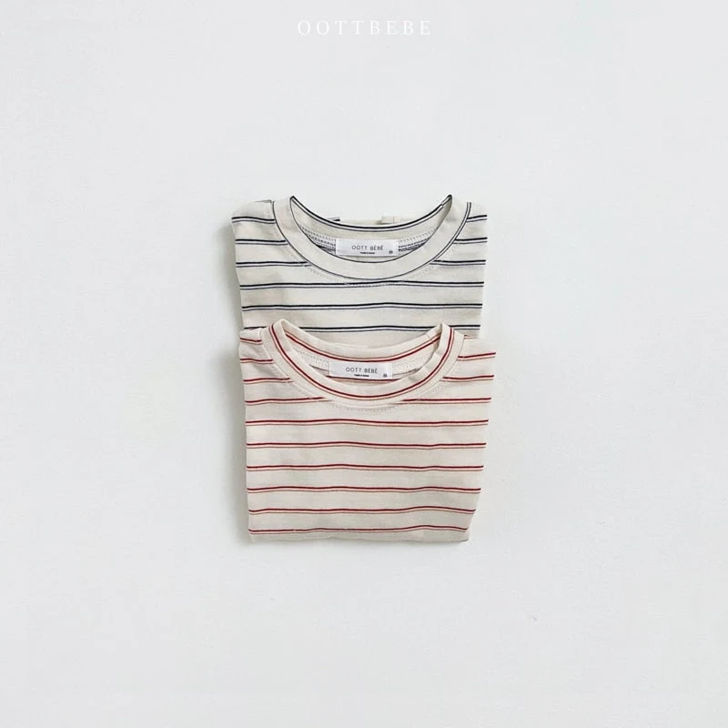 Oott Bebe - Korean Children Fashion - #childrensboutique - Two Tone Stripe Banding Tee - 11