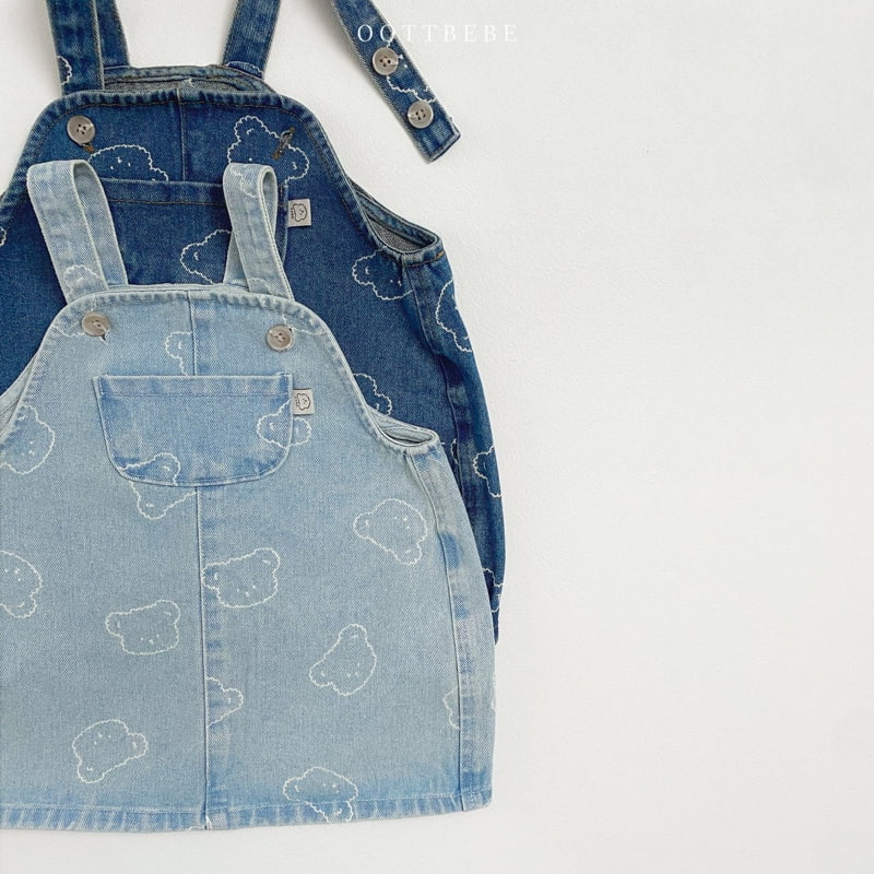 Oott Bebe - Korean Children Fashion - #designkidswear - Bear Denim Suspender One-piece - 3