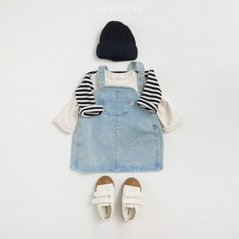 Oott Bebe - Korean Children Fashion - #designkidswear - Bear Denim Suspender One-piece - 4