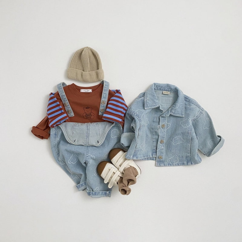 Oott Bebe - Korean Children Fashion - #discoveringself - Bear Denim Overalls - 3