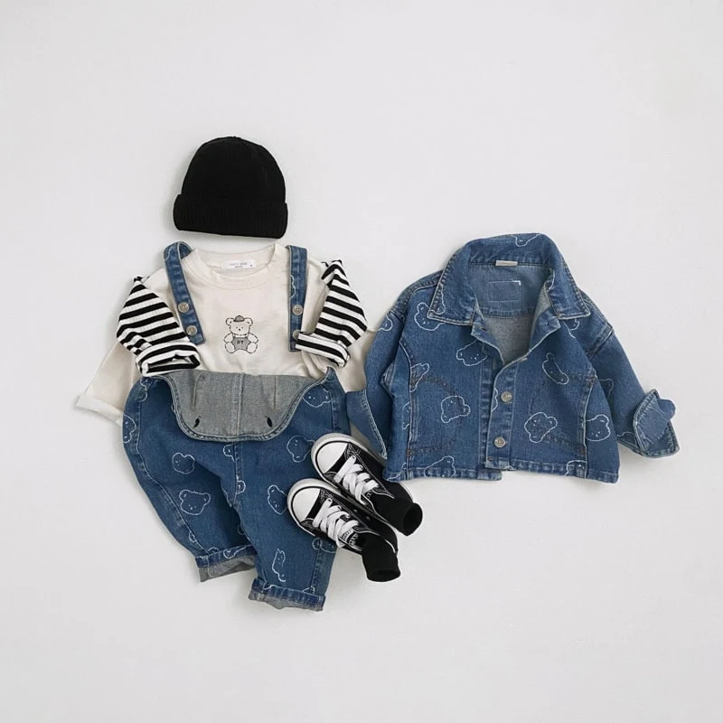 Oott Bebe - Korean Children Fashion - #discoveringself - Bear Denim Overalls - 4