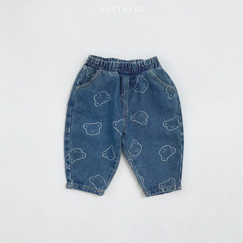 Oott Bebe - Korean Children Fashion - #fashionkids - Bear Denim Baggy Pants - 3