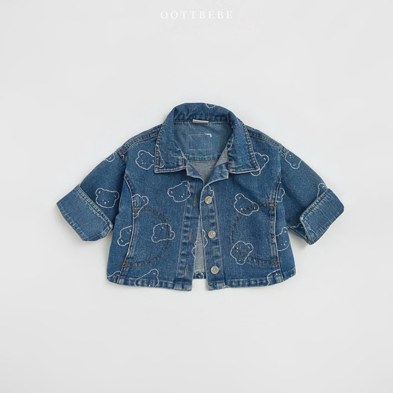 Oott Bebe - Korean Children Fashion - #fashionkids - Bear Denim Jacket - 2