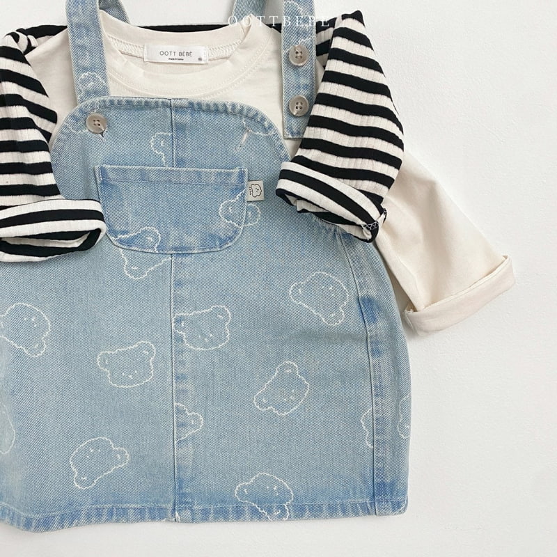 Oott Bebe - Korean Children Fashion - #kidsshorts - Bear Denim Suspender One-piece - 6