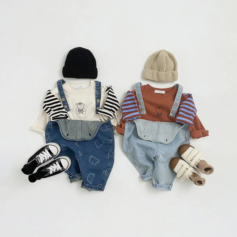 Oott Bebe - Korean Children Fashion - #kidsshorts - Bear Denim Overalls - 5