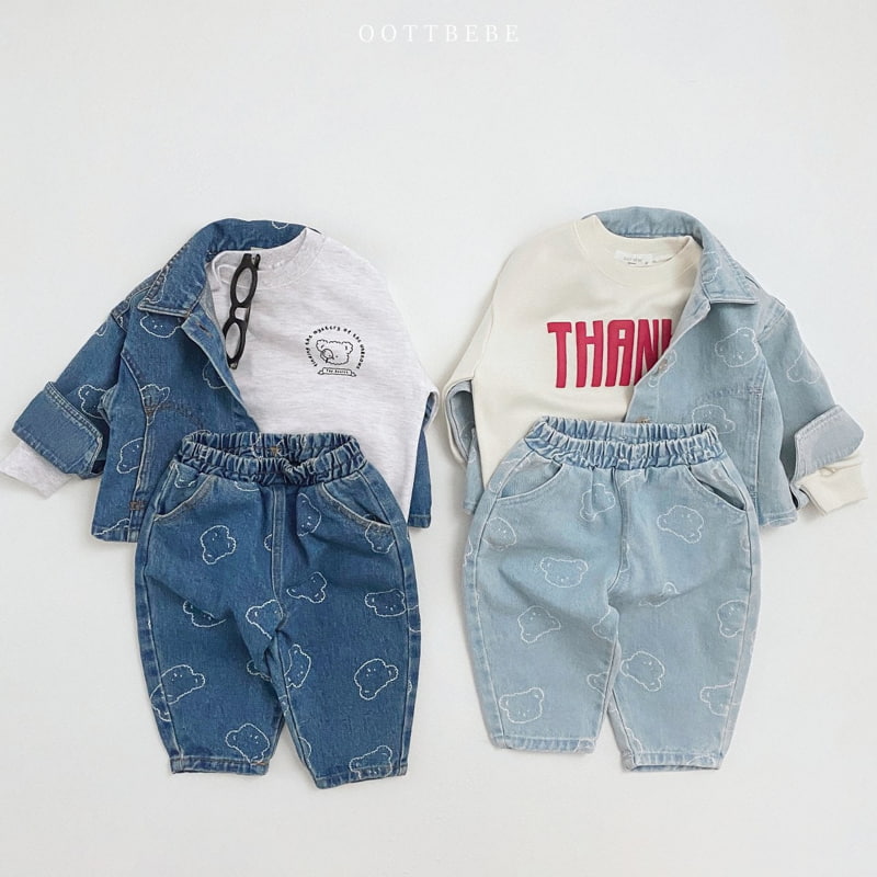 Oott Bebe - Korean Children Fashion - #fashionkids - Bear Denim Baggy Pants - 4