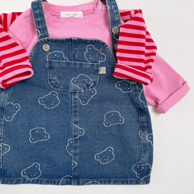 Oott Bebe - Korean Children Fashion - #kidsstore - Bear Denim Suspender One-piece - 7