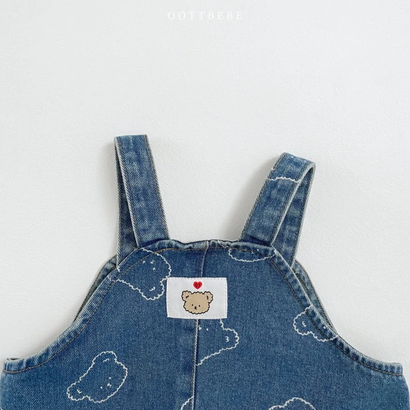 Oott Bebe - Korean Children Fashion - #littlefashionista - Bear Denim Suspender One-piece - 10