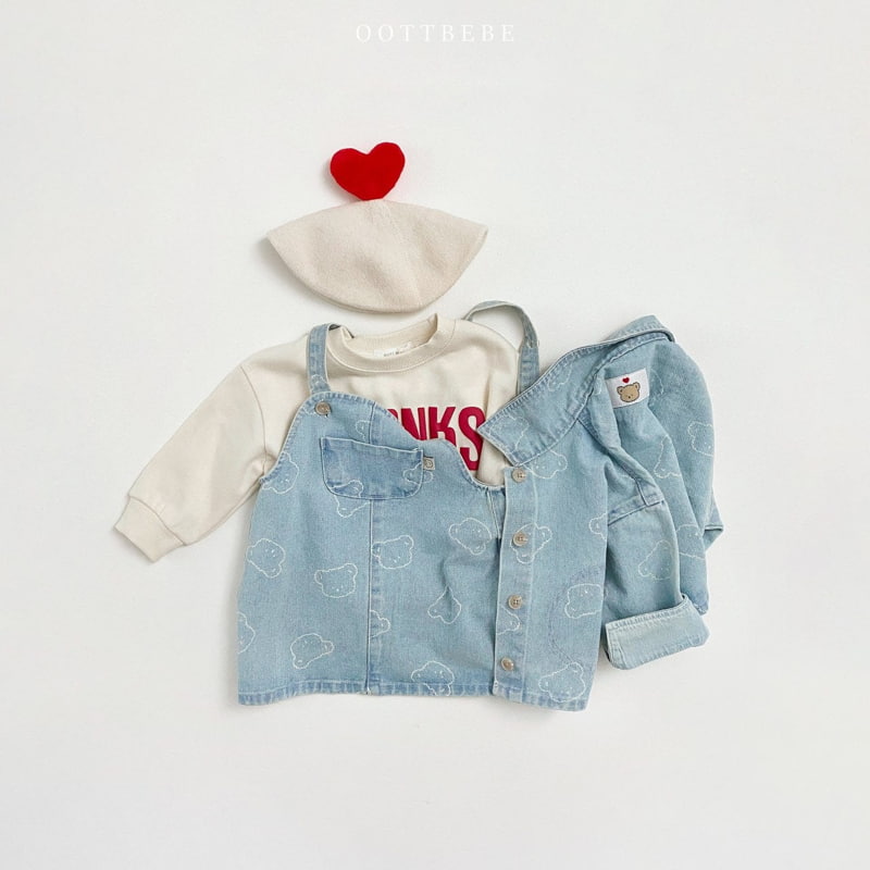 Oott Bebe - Korean Children Fashion - #magicofchildhood - Bear Denim Suspender One-piece - 11