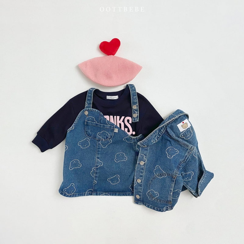 Oott Bebe - Korean Children Fashion - #minifashionista - Bear Denim Suspender One-piece - 12