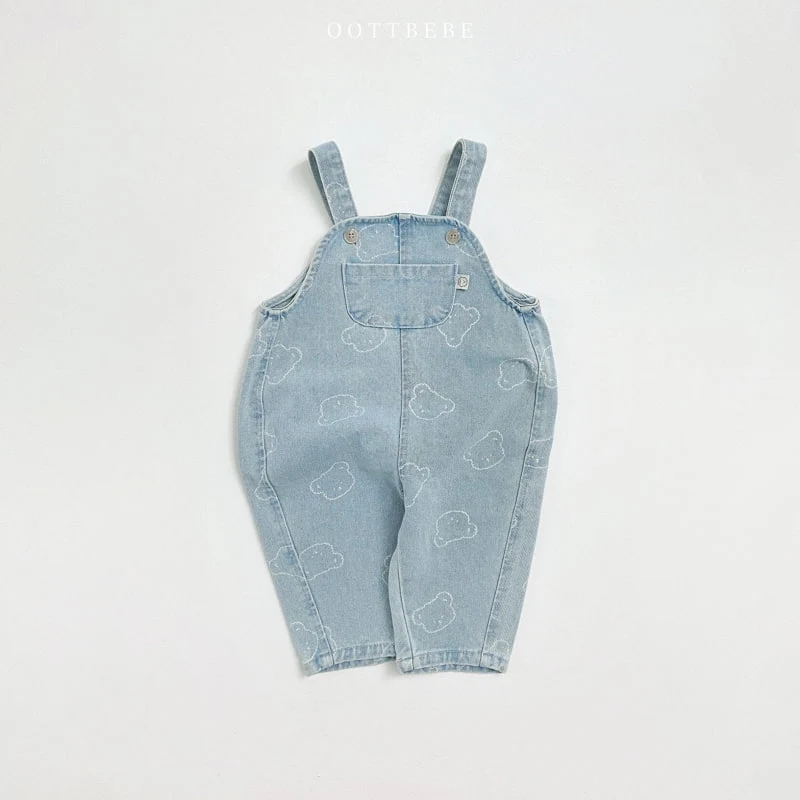 Oott Bebe - Korean Children Fashion - #minifashionista - Bear Denim Overalls - 11