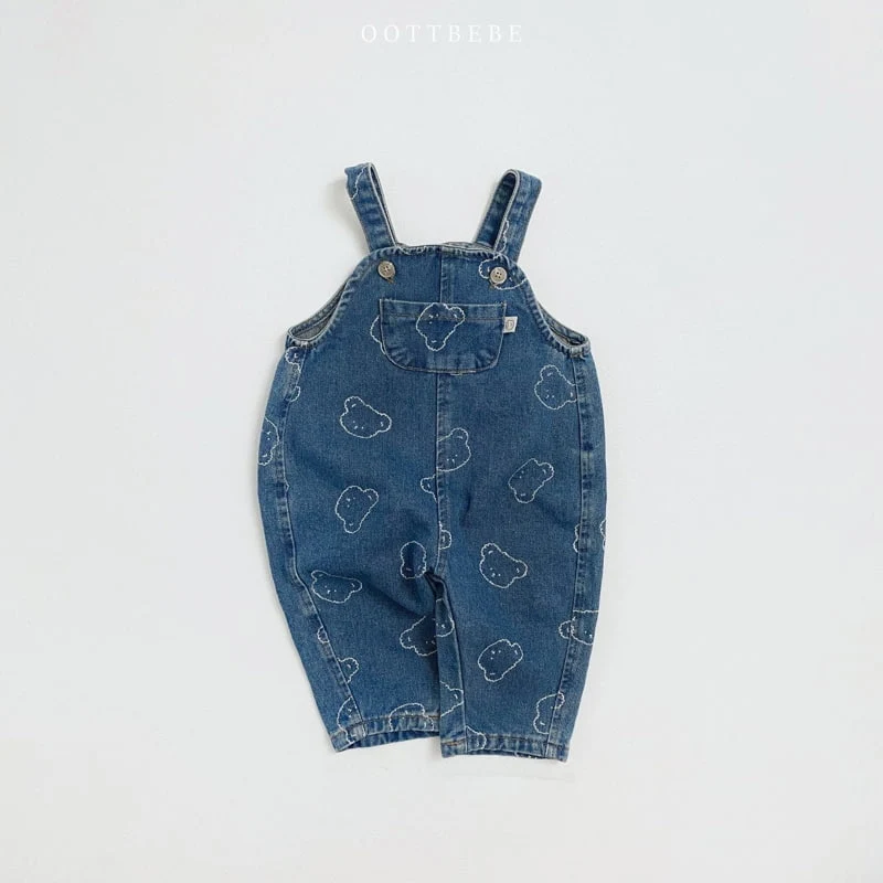 Oott Bebe - Korean Children Fashion - #prettylittlegirls - Bear Denim Overalls - 12