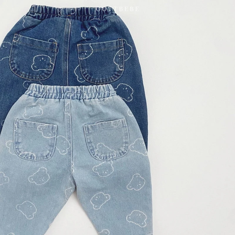 Oott Bebe - Korean Children Fashion - #prettylittlegirls - Bear Denim Baggy Pants - 11