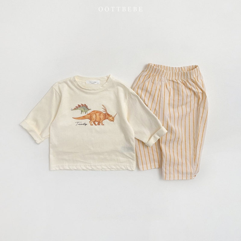 Oott Bebe - Korean Children Fashion - #todddlerfashion - Dino Top Bottom Set - 3